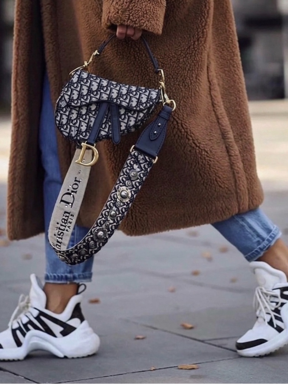 Dior Navy and Cream Saddle Crossbody with Embellished Strap
